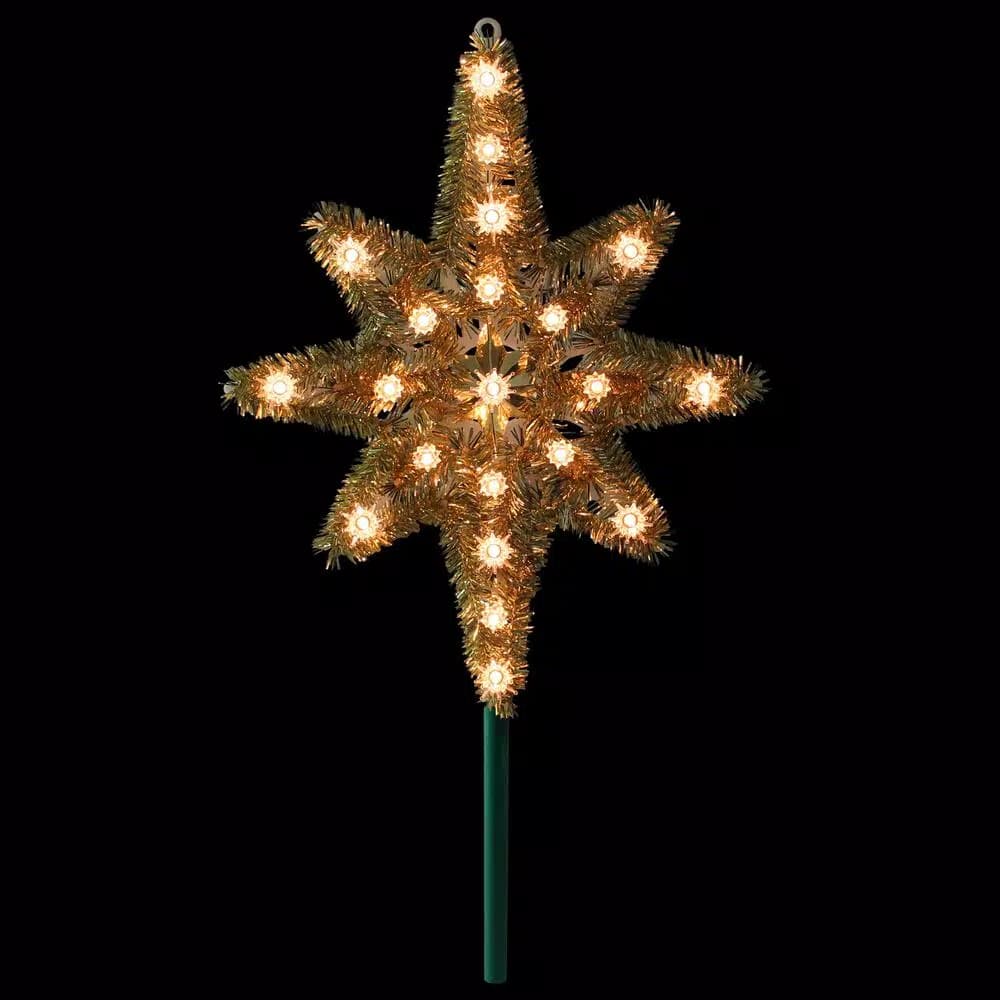 Northlight 21 in. Gold Tinsel Star of Bethlehem Christmas Tree Topper with Clear Mini Lights