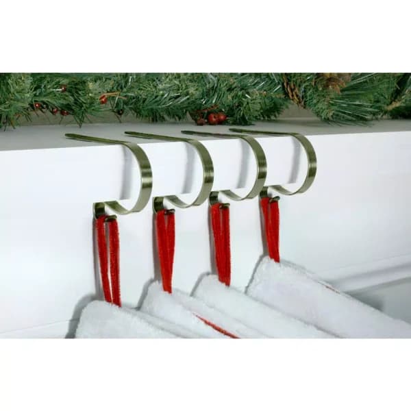 Original MantleClip Antique Brass Metal MantleClip Stocking Holder, 2.5 in. (4-Pack)