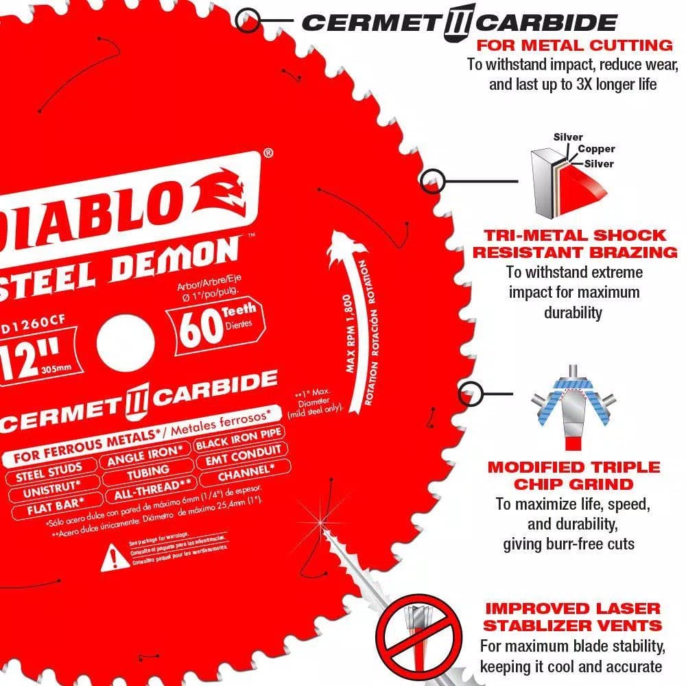 Diablo Steel Demon Cermet II 12 in. 60-Tooth Carbide Circular Saw Blade for Metal & Stainless Steel
