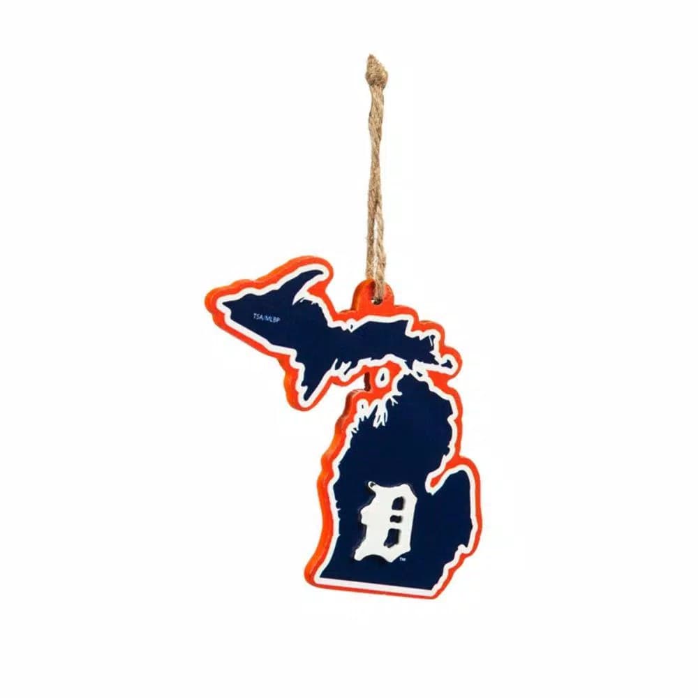 Team Sports America Detroit Tigers MLB Team State Shaped Wood Christmas Ornament