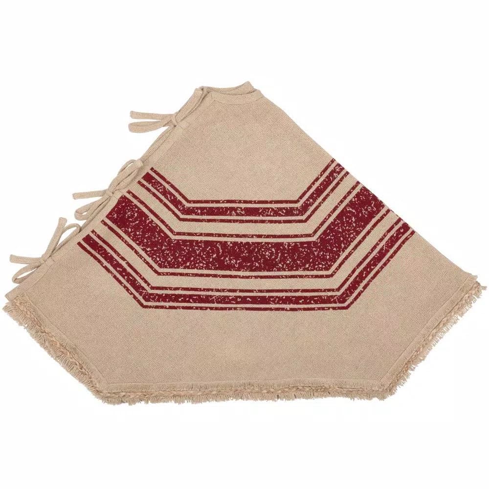 VHC Brands 48 in. Red Vintage Burlap Stripe Farmhouse Christmas Tree Skirt