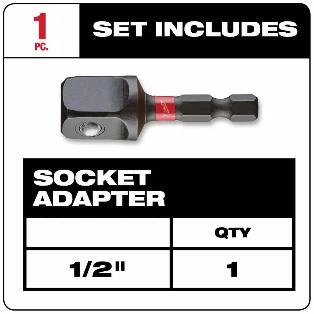 Milwaukee SHOCKWAVE 1/2 in. Drive to 1/4 in. Hex Impact Socket Adapter