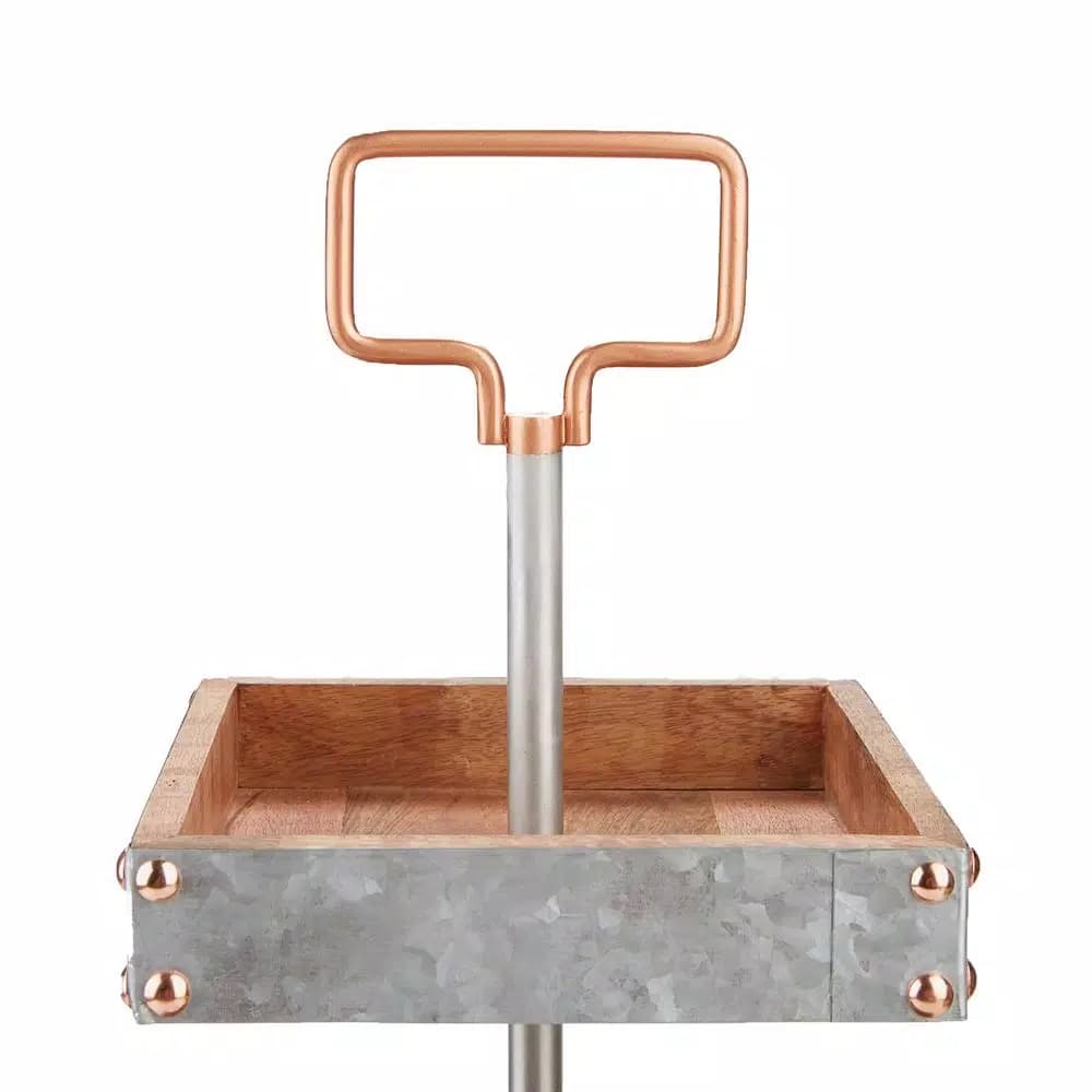 Mind Reader Products 3-Tier Silver Cake Stand, Galvanized Steel & Wood Dessert Display with Handle