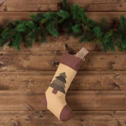 VHC Brands 20 in. Cotton Sequoia Creme White Rustic Christmas Stocking with Burgundy Check Accents thumbnail 3