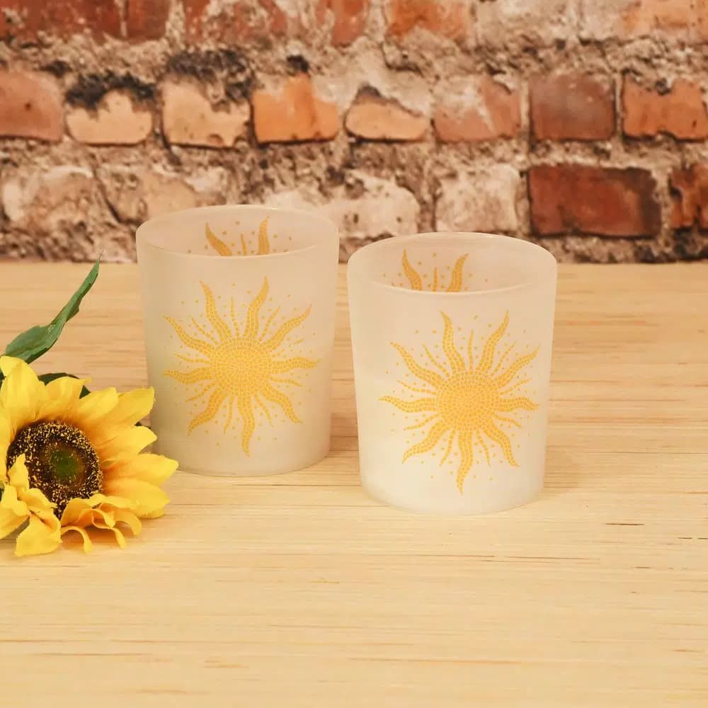 LUMABASE Mosaic Sun Battery Operated LED Candles with Frosted Glass, 2-Count