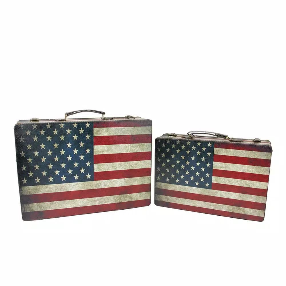 Northlight Rustic American Flag Wooden Decorative Storage Boxes, Set of 2