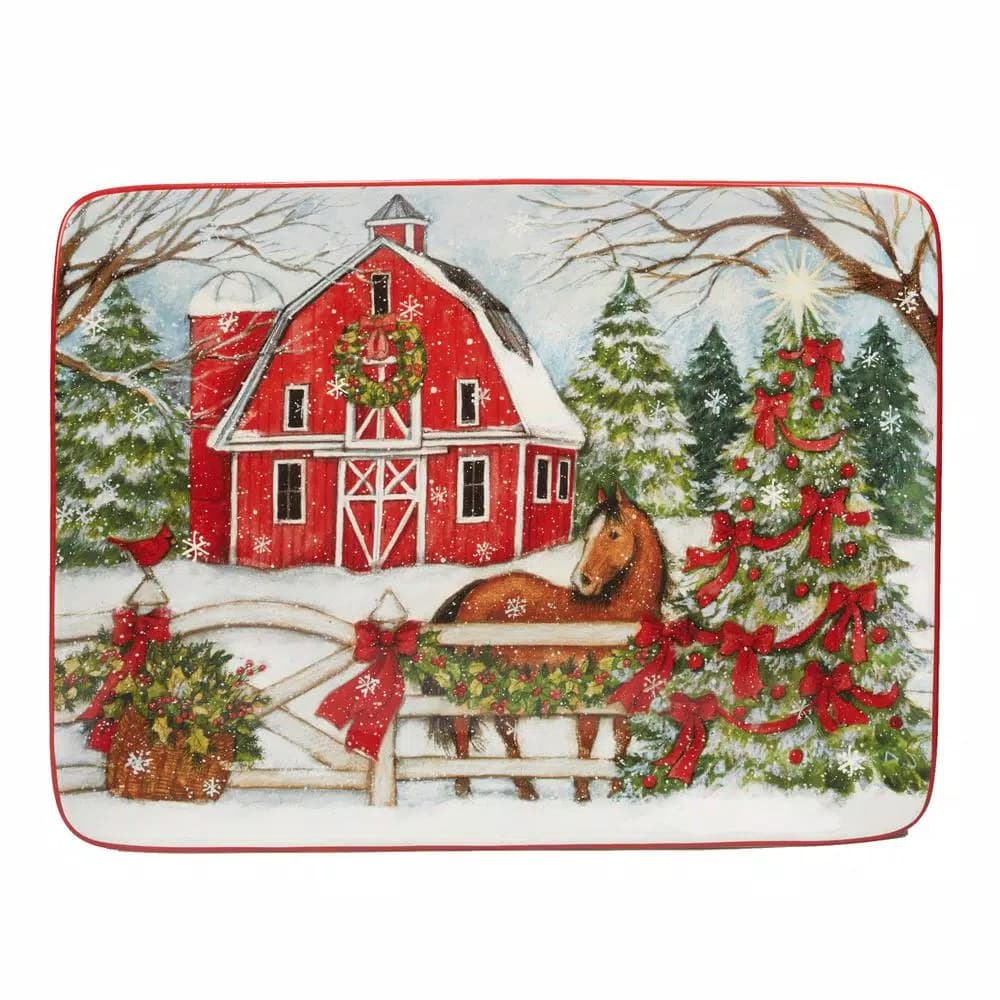 Certified International Christmas on the Farm by Susan Winget 16 in. Ceramic Rectangular Platter