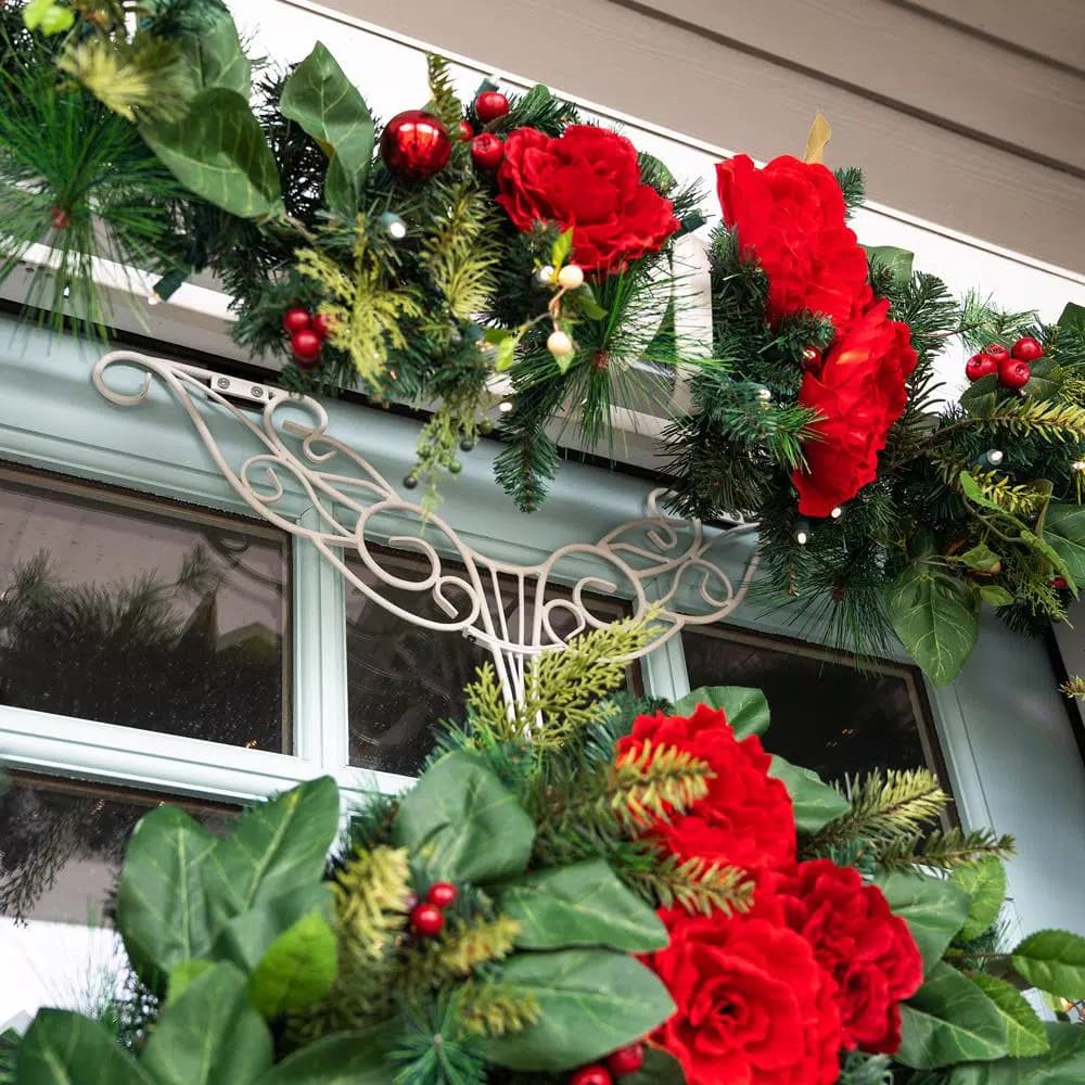 Unbranded 9 ft. Pre-Lit LED Red Peonies and Berry Garland with Remote Control