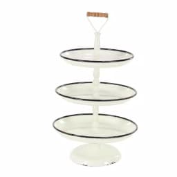 LITTON LANE Rustic Reflections 3-Tier Metal Pedestal Tray, Distressed White with Black Accents thumbnail 2