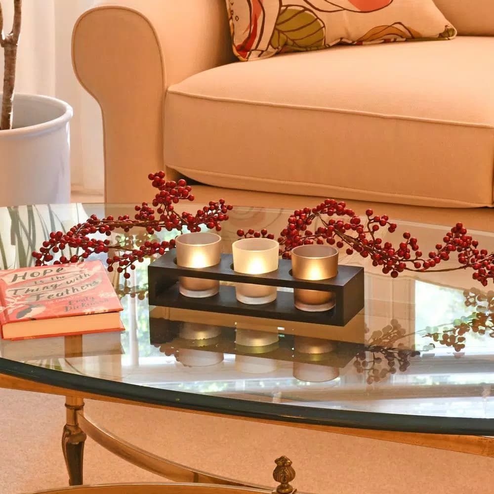 LUMABASE Trio Candle Tray with 3 Frosted Earth Tone Glass Votives - Black Wood