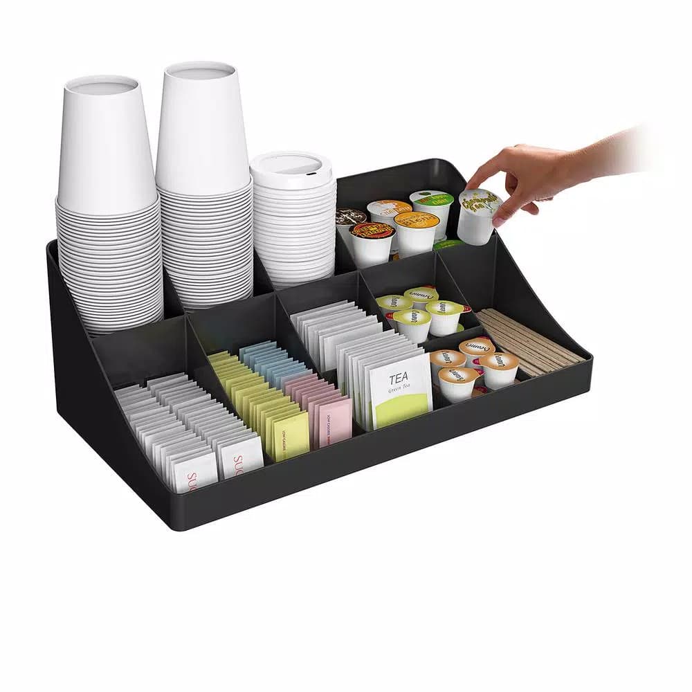 Mind Reader Black Coffee Condiment and Snack Organizer Station with Lazy Susan