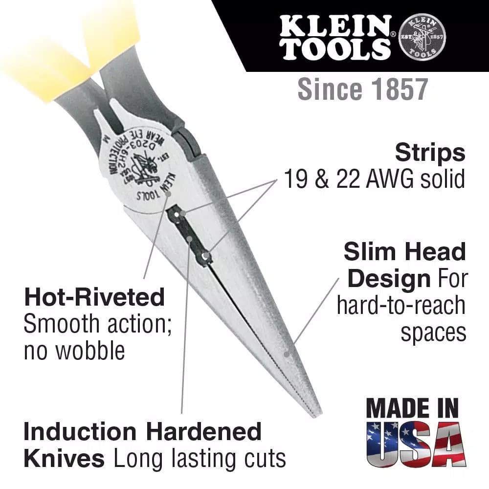 Klein Tools 6 in. Long Nose Side Cutting Pliers for Switchboard Work