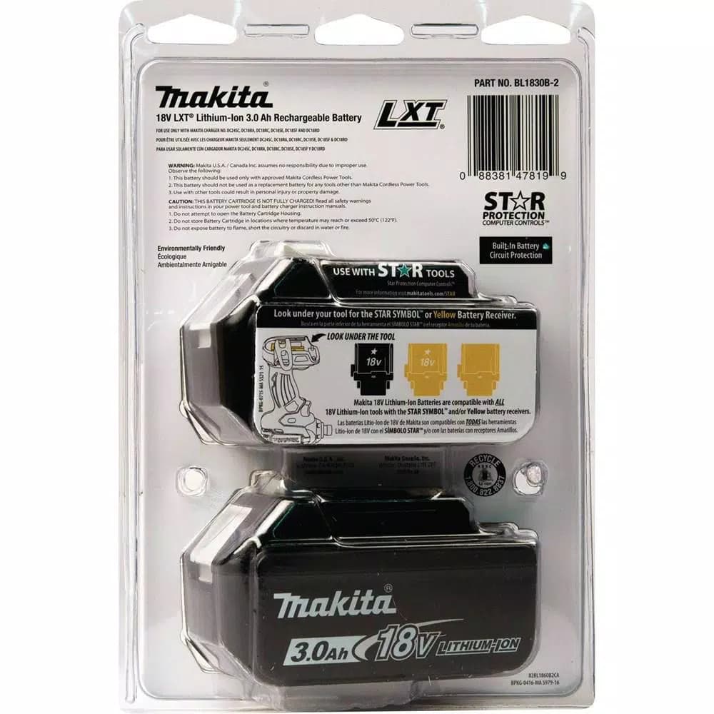 Makita 18V LXT Lithium-Ion 3.0Ah High Capacity Battery Pack (2-Pack)