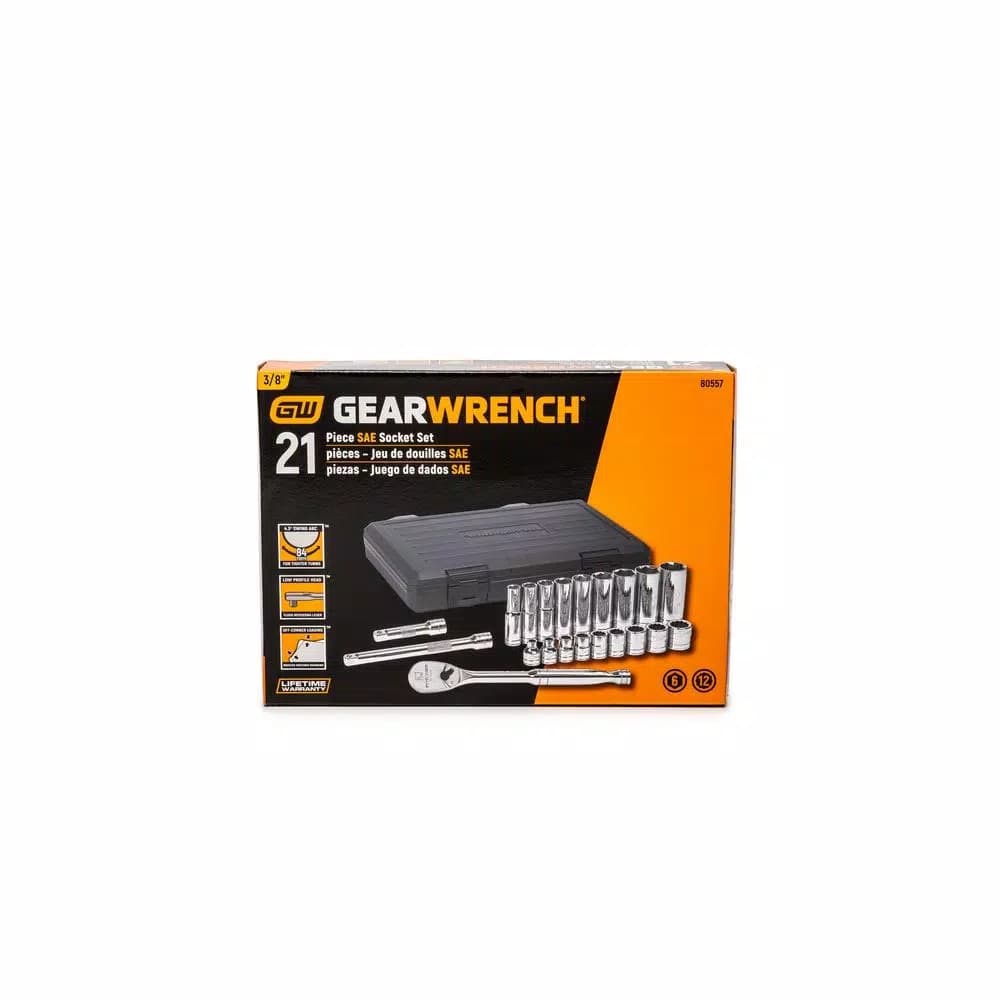 GEARWRENCH 3/8 in. Drive SAE Standard Socket Set with Ratchet and Extensions, 21-Piece