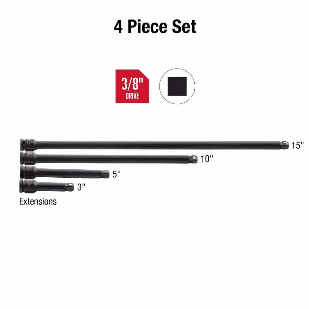 SUNEX TOOLS Sunex 3504 3/8 in. Wobble Drive Impact Extension Socket Set, 4-Piece