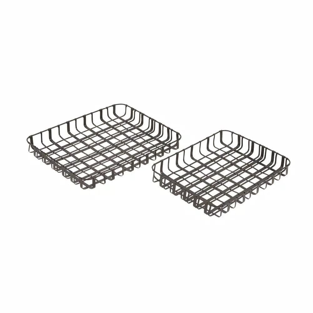 LITTON LANE Industrial Arts Black Metal Crosshatched Decorative Tray Set, Set of 2