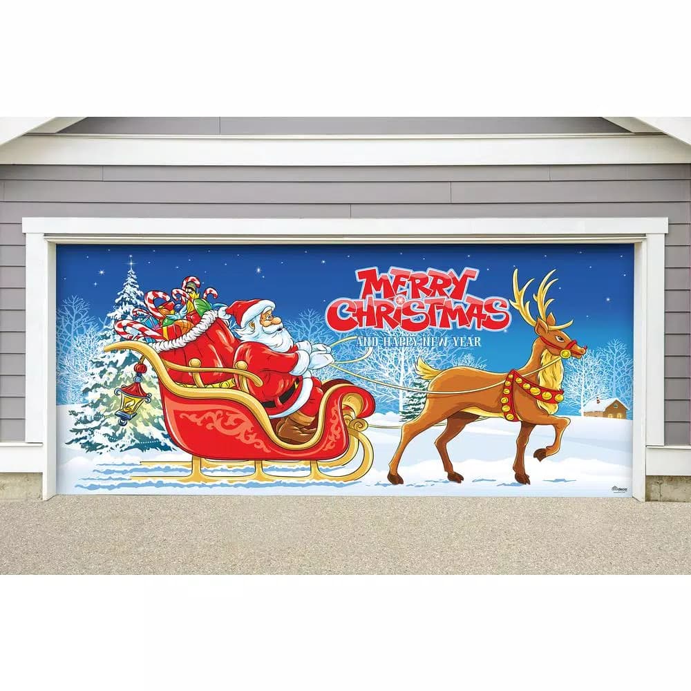 My Door Decor Santa's Sleigh Ride Christmas Garage Door Mural, 7 ft. x 16 ft.