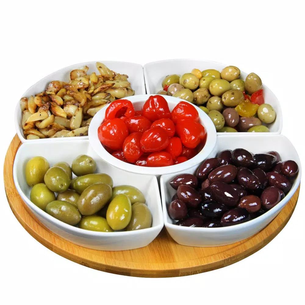 Elama Signature Collection Lazy Susan Appetizer and Condiment Server Set, 6-Piece Stoneware
