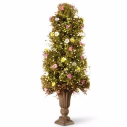 National Tree Company 24 in. Spring Entrance Mossy Tree Topiary with Colorful Flowers and Berries in Decorative Urn thumbnail 1