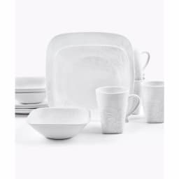 Corelle Boutique 16-Piece Cherish Porcelain Dinnerware Set, White Embossed Floral, Service for 4 thumbnail 5