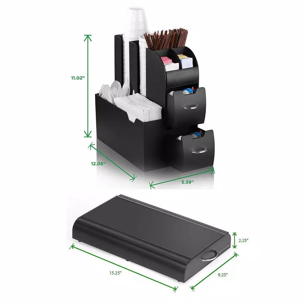 Mind Reader 2-Piece Coffee Condiment Organizer Set with 50-Pod Capacity Storage Drawer, Black