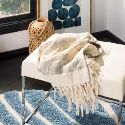 Safavieh Voleta White and Gold Striped Cotton Throw Blanket with Fringe thumbnail 1