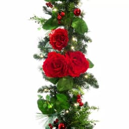 Unbranded 9 ft. Pre-Lit LED Red Peonies and Berry Garland with Remote Control thumbnail 1