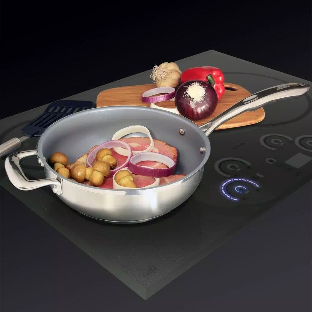 Chantal Induction 21 Steel 3 Qt. Stainless Steel Ceramic Nonstick Saute Pan, Brushed Stainless Steel
