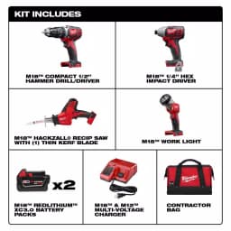 Milwaukee M18 18V Lithium-Ion Cordless 4-Tool Combo Kit with (2) 3.0 Ah Batteries, Charger, and Bag thumbnail 2
