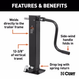 CURT Direct-Weld Square Trailer Jack with Side Handle, 12,000 lbs. Support, 12.5 in. Travel thumbnail 5