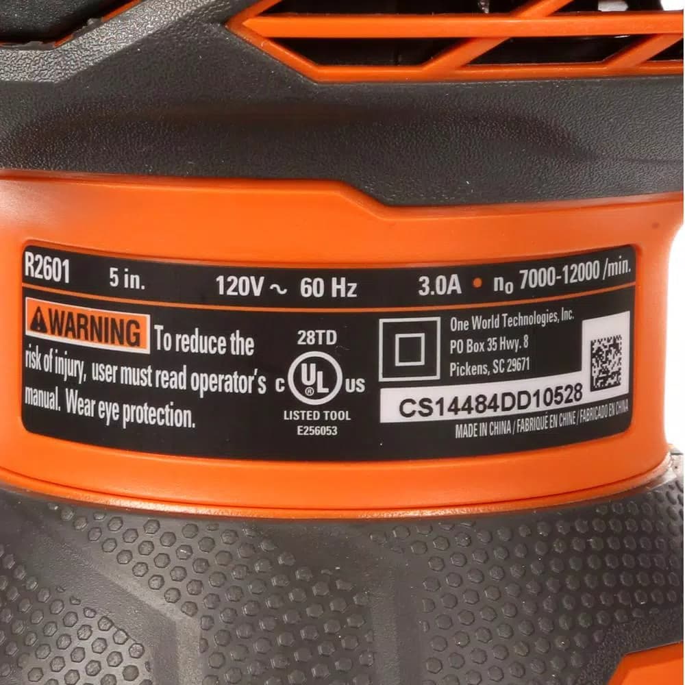 RIDGID 5 in. Corded Random Orbital Sander with AIRGUARD Technology, 3 Amp, Variable Speed