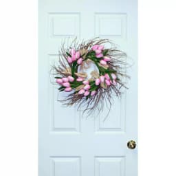 Worth Imports 22 in. Pink and White Tulip Raffia Wreath with Silk Flowers thumbnail 2