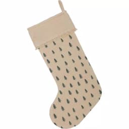 VHC Brands 20 in. Vintage Burlap Tree Christmas Stocking - Antique Creme & Pine Green Cotton thumbnail 2