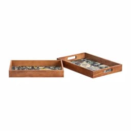 Home Decorators Collection Floral and Wood Decorative Rectangle Tray Set of 2 thumbnail 1