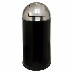 Genuine Joe 12 Gal. Black and Chrome Round Top Steel Trash Can with Push-to-Open Spring Door thumbnail 1