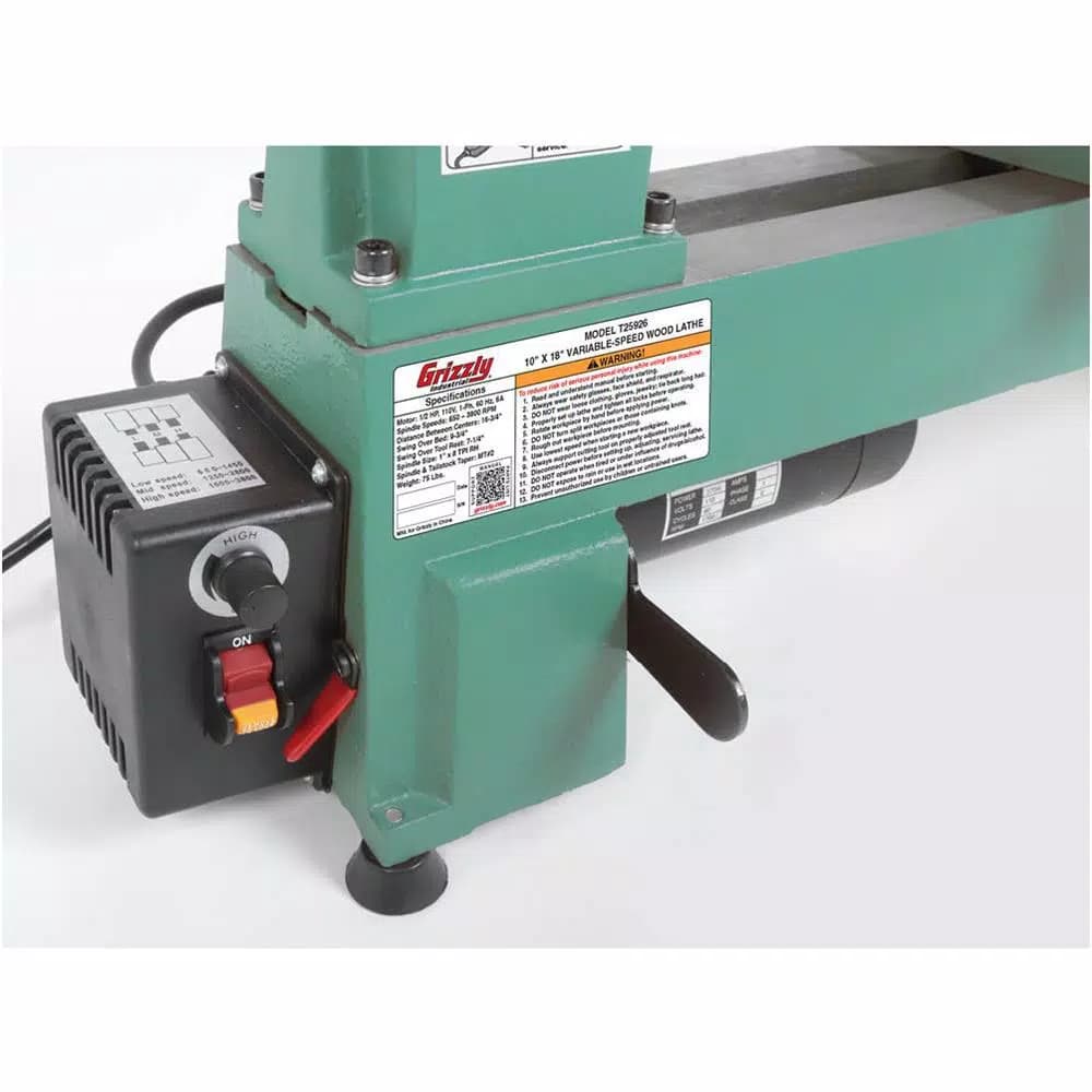 Grizzly Industrial 10 in. x 18 in. Variable-Speed Wood Lathe with Digital Readout