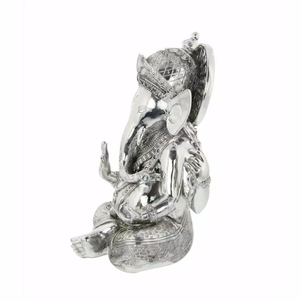 LITTON LANE 16 in. Antique Silver Sitting Ganesh Sculpture with Patterned Detailing