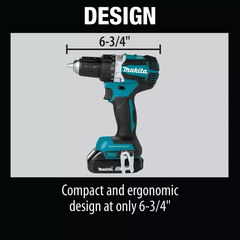 Makita 18V LXT Brushless 1/2 in. Driver-Drill Kit w/ (2) 2.0Ah Batteries, Charger & Bag