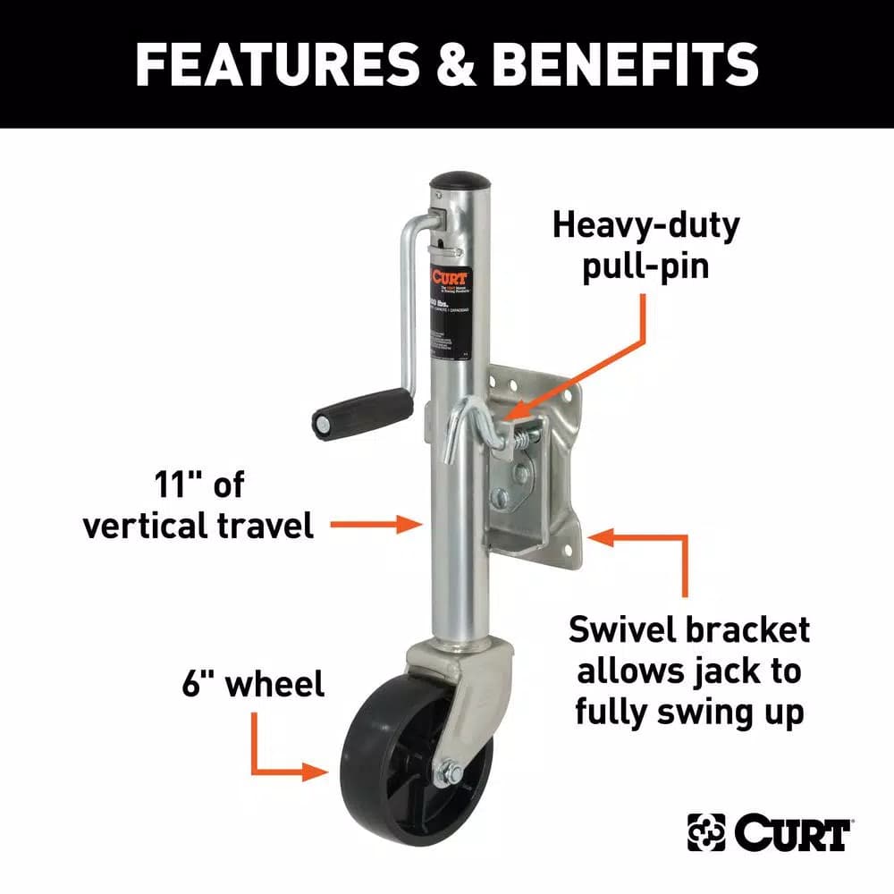 CURT Marine Trailer Jack with 6" Wheel, 1,200 lbs. Capacity, 10" Travel