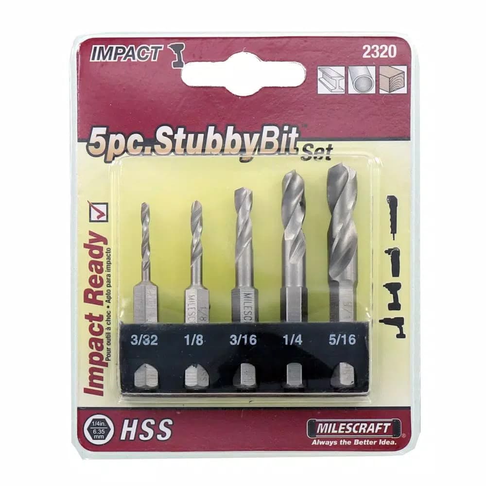 Milescraft 5-Piece Metal Stubby Drill Bit Set with 1/4 in. Hex Shank