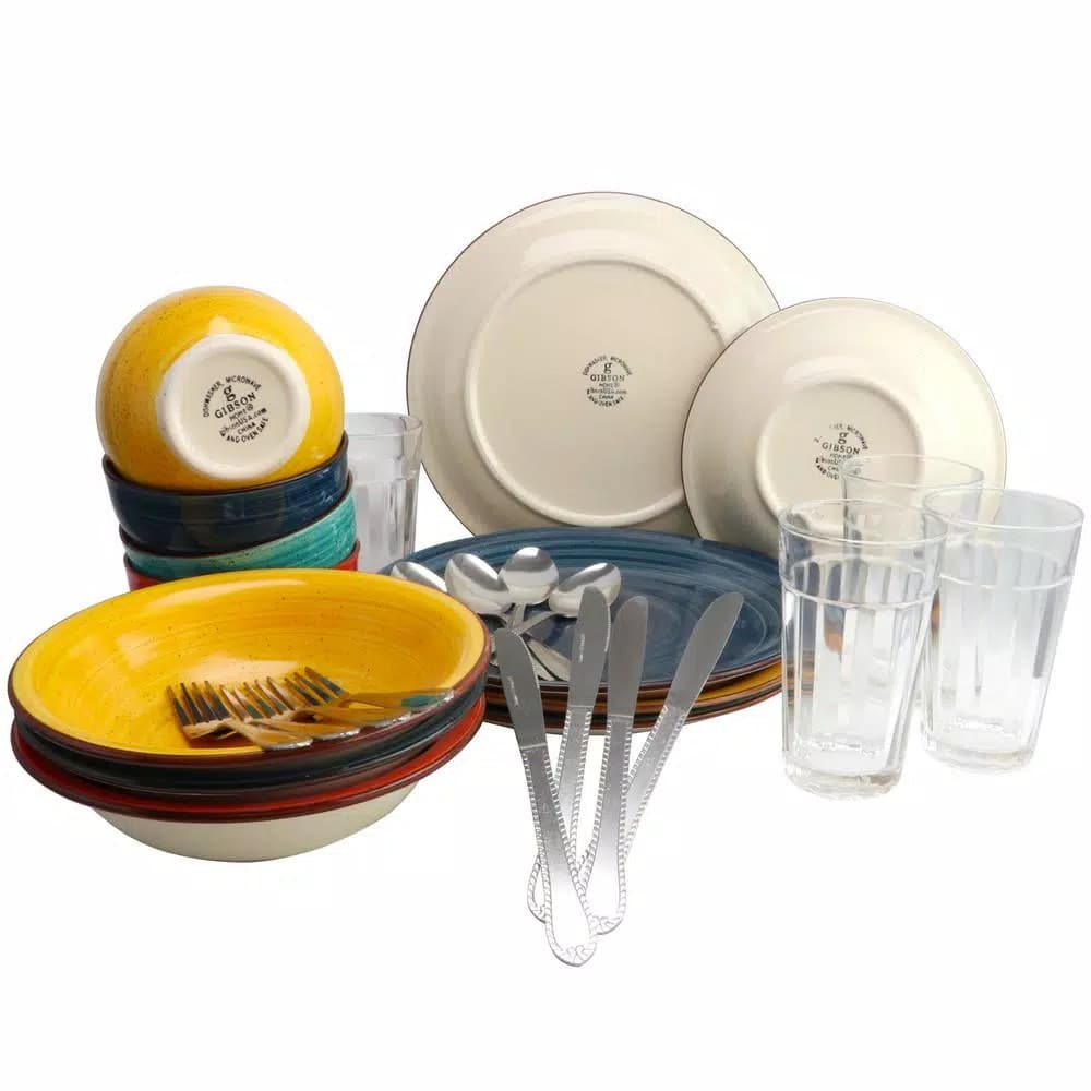Gibson Home 28-Piece Speckle Stoneware Dinnerware Set, Assorted Colors