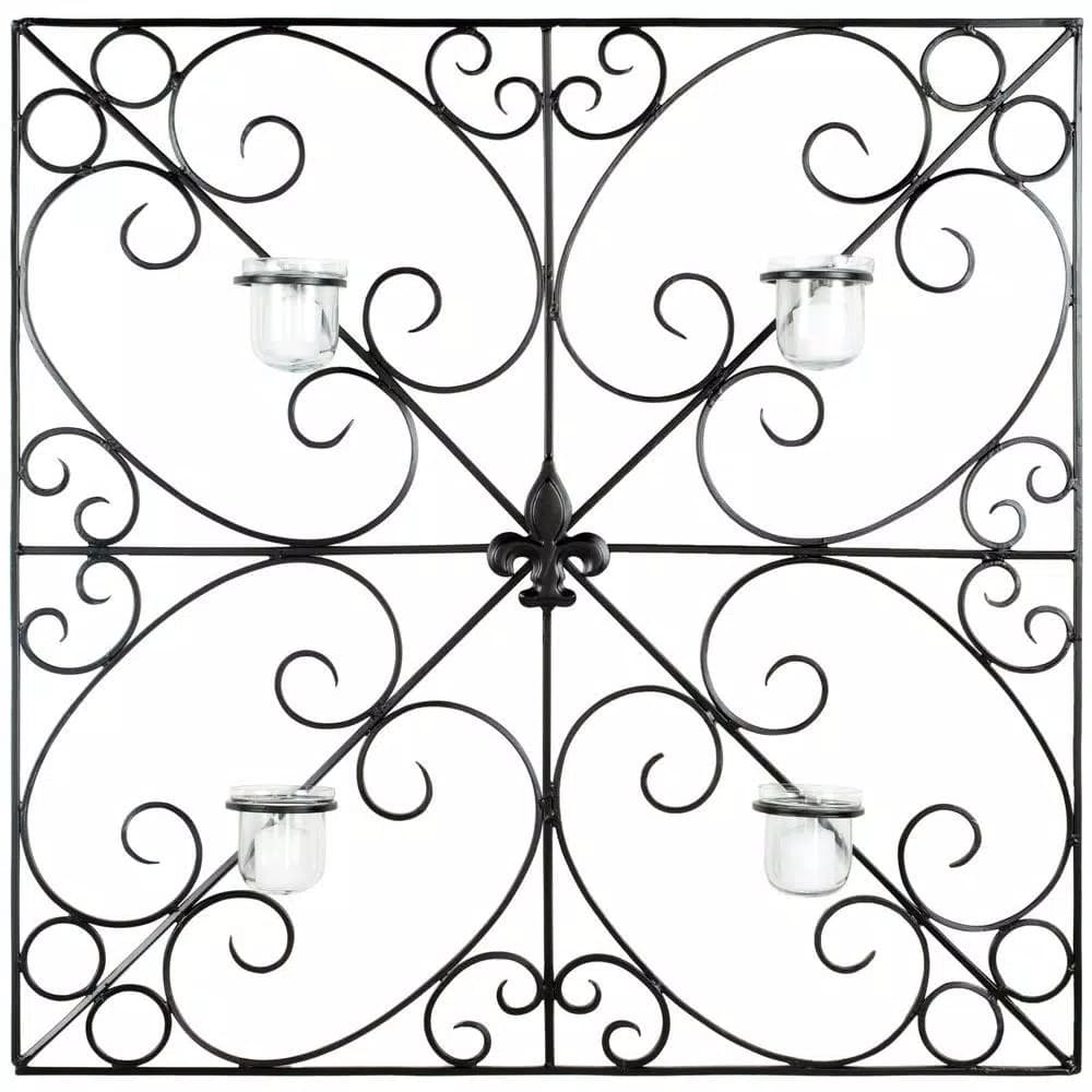 Safavieh Black Wrought Iron Square Votive Wall Decor Candle Sconce with Glass Holders