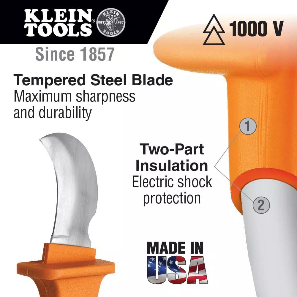 Klein Tools 1000V Insulated High-Carbon Steel Drop Point Straight Edge Knife