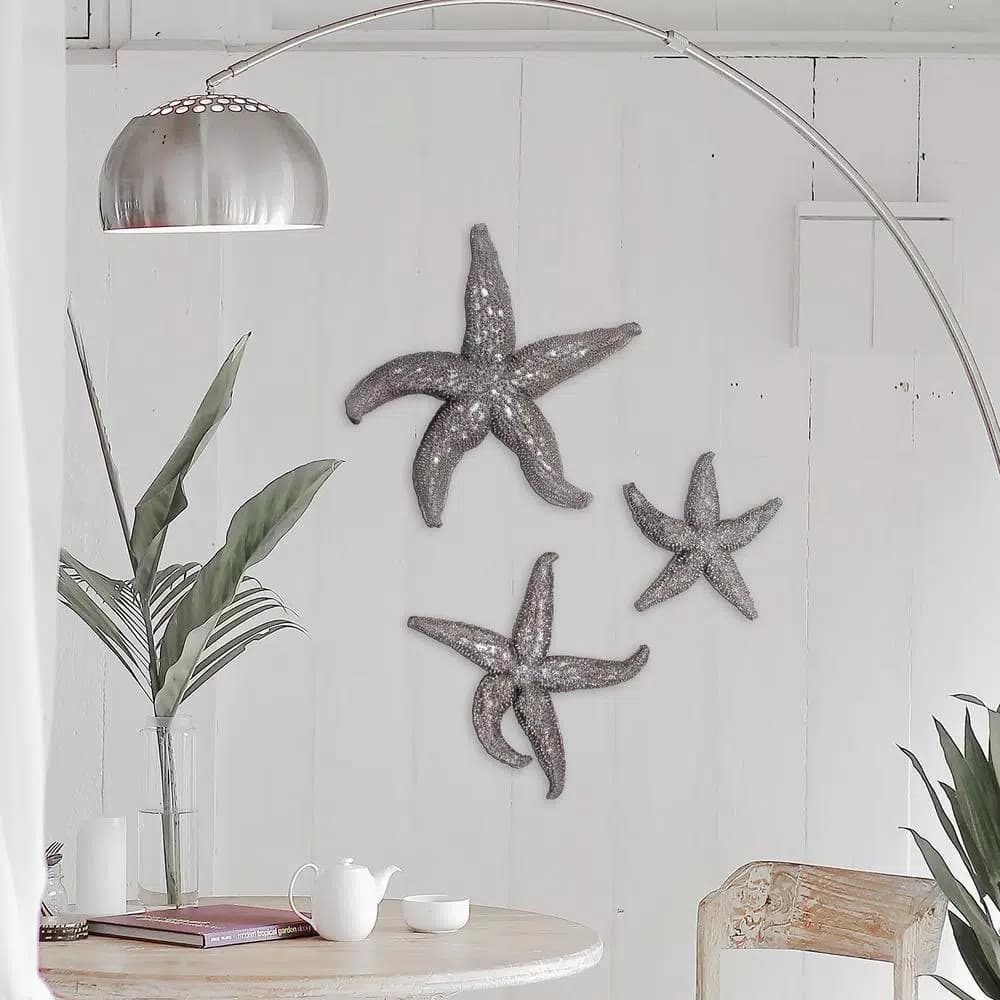 Unbranded Medium Starfish Wall Sculpture - Coastal Silver Pewter Resin Decor