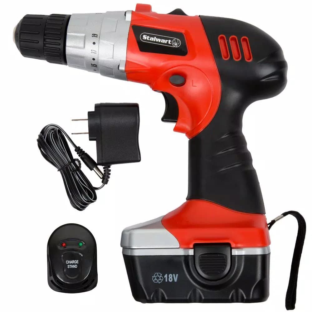 Stalwart 18V Cordless Drill/Driver Kit with 2 Ah Battery and Charger, 3/8 in. Keyless Chuck