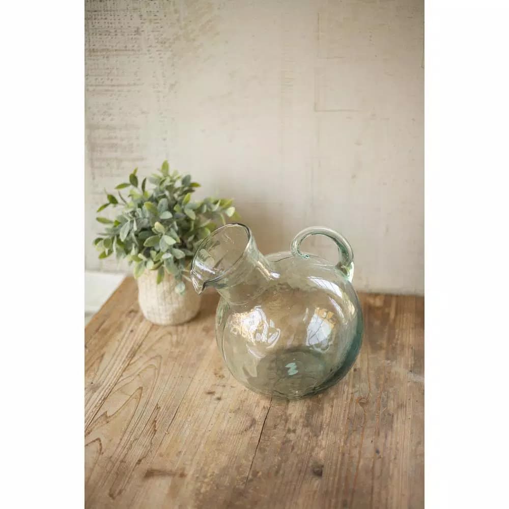 Unbranded Hand-Blown Clear Glass Pitcher, 72 fl. oz. Tilted Design with Small Mouth