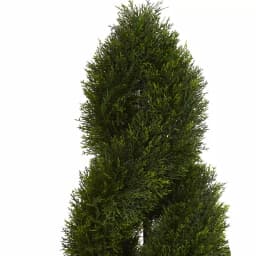 Nearly Natural 4 ft. Artificial Cypress Double Spiral Topiary Tree in Slate Planter, UV Resistant Indoor/Outdoor thumbnail 2