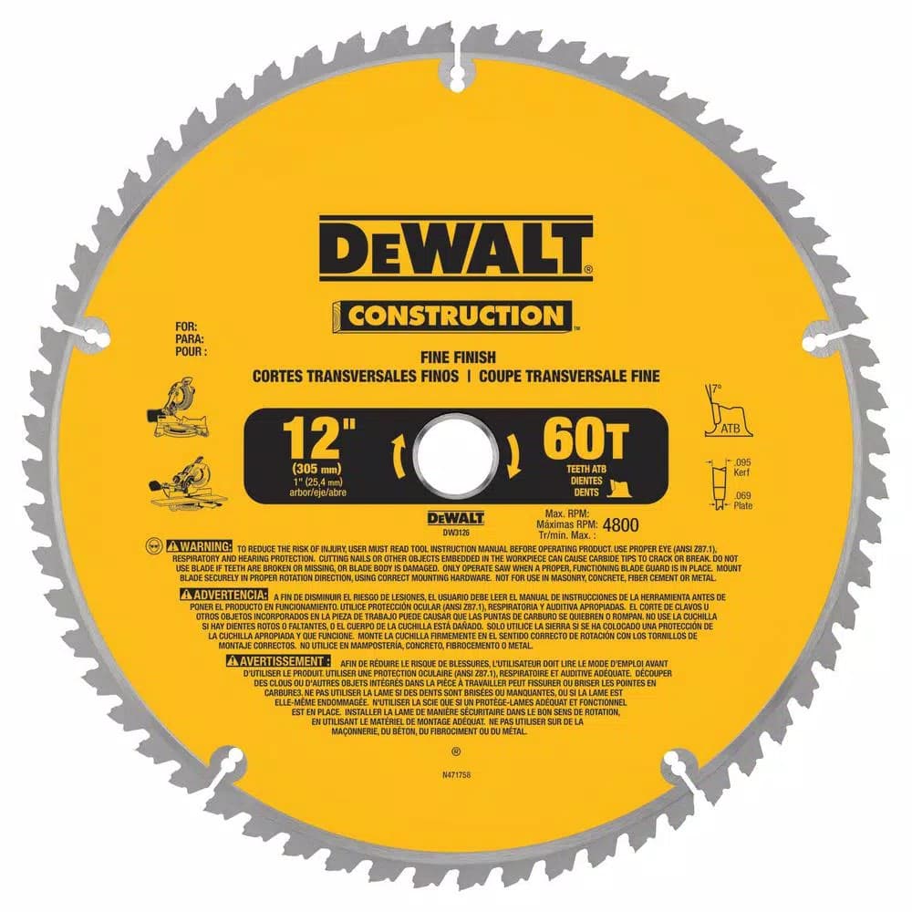 DEWALT 12 in. 15 Amp Double-Bevel Sliding Compound Miter Saw with 60T Fine Finish Blade