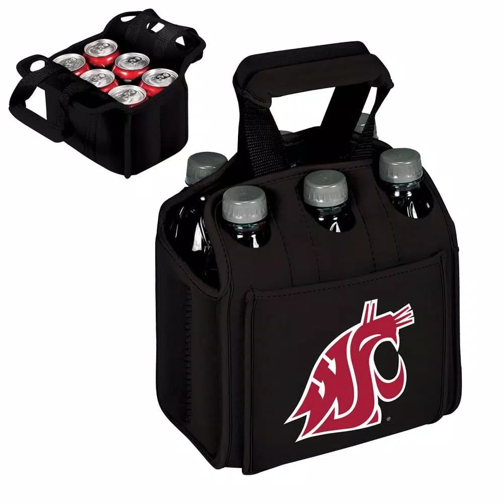 Picnic Time Washington State University Cougars 6-Bottle Insulated Neoprene Beverage Carrier, Black