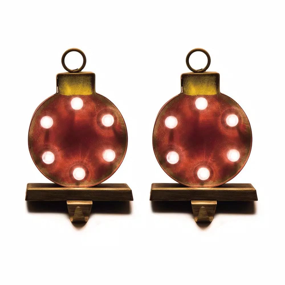 Glitzhome 2-Pack Marquee LED Stocking Holders - Metal Tree & Gift Box Holiday Decor